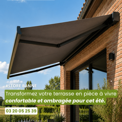 store banne Winsol motorisé installé sur terrasse moderne à Landas