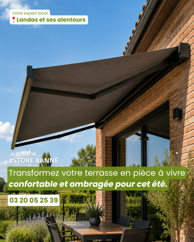 store banne Winsol motorisé installé sur terrasse moderne à Landas