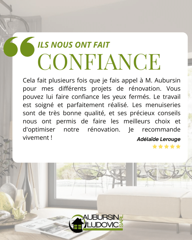 Avis client valorisant l’expertise, les conseils et le travail soigné de la SARL Ludovic Aubursin à Landas